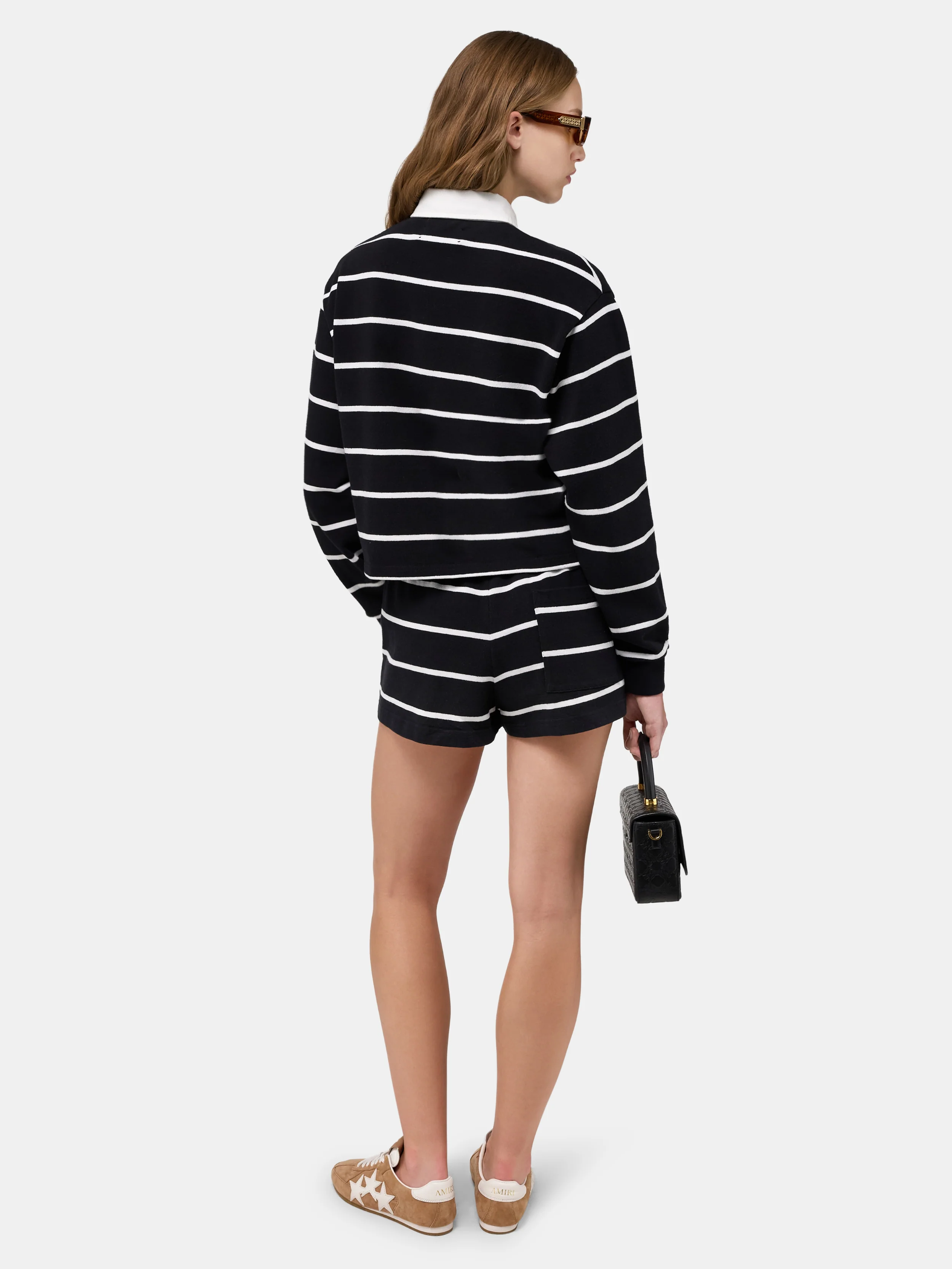 WOMEN - WOMEN'S STRIPED SWEATSHORT - Black - Image 4
