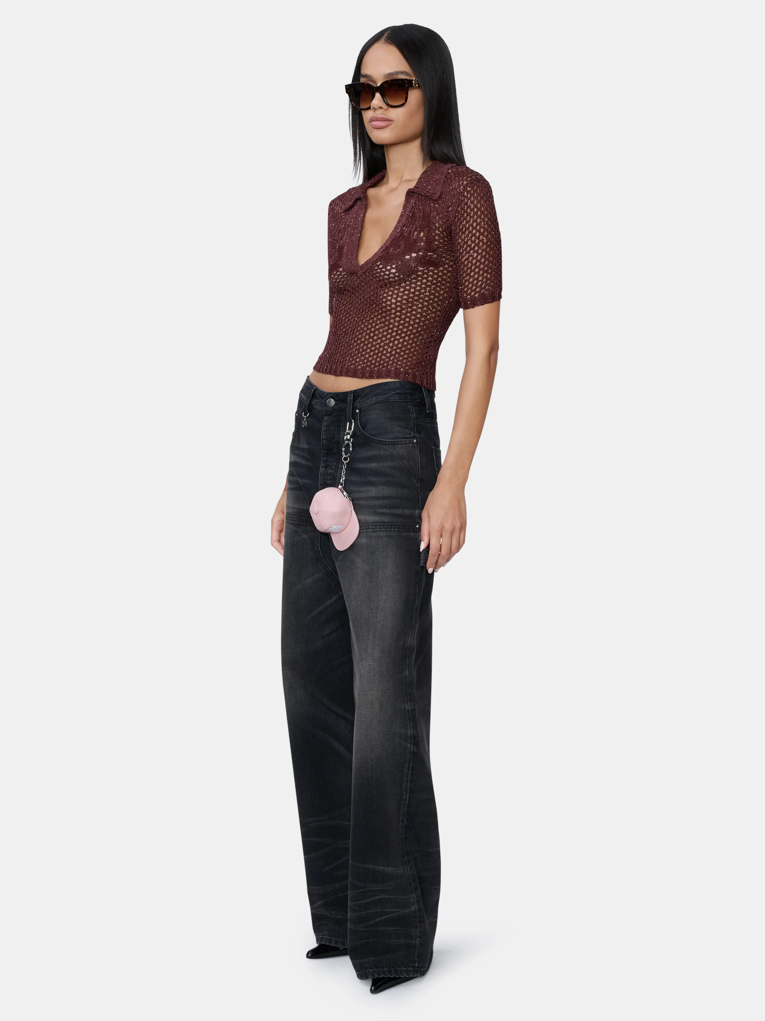 WOMEN - WOMEN'S FLORAL CROCHET POLO - Tobacco - Image 3